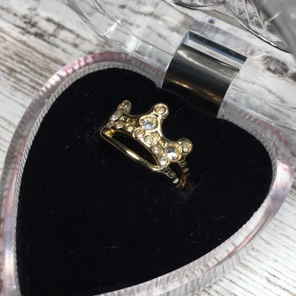 Princess Crown Tiara Ring Size 4.5 Faux Gold with Heart Box